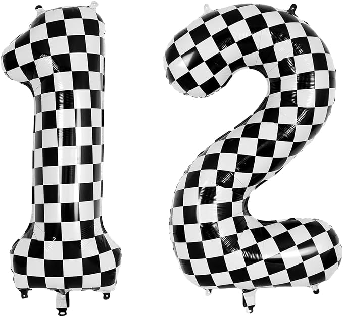 40 Inch Checkered Number 12 Balloon, Race Theme Foil Birthday Decor | 40in by Unknown