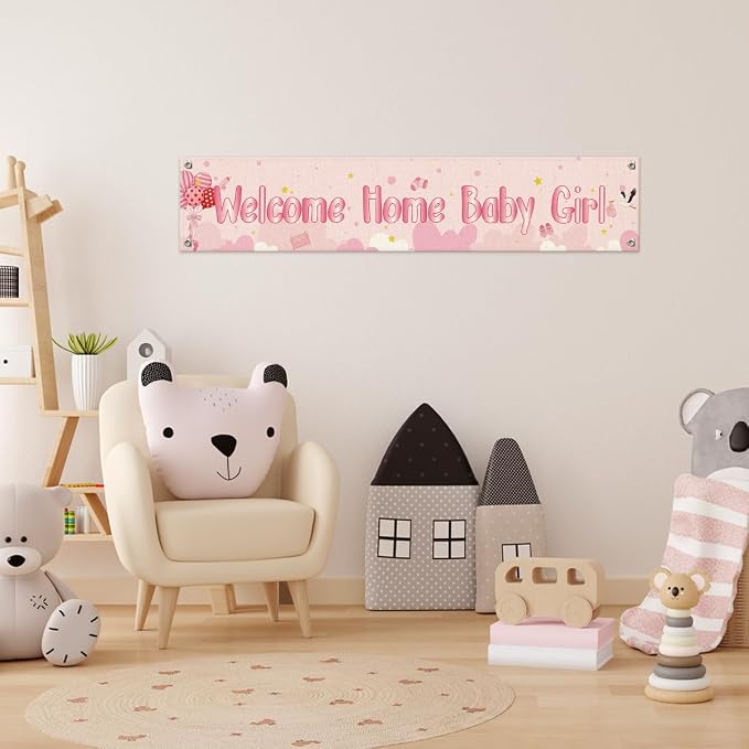 Welcome Home Baby Girl Banner, Cute Newborn Arrival Hanging Sign - Image 6