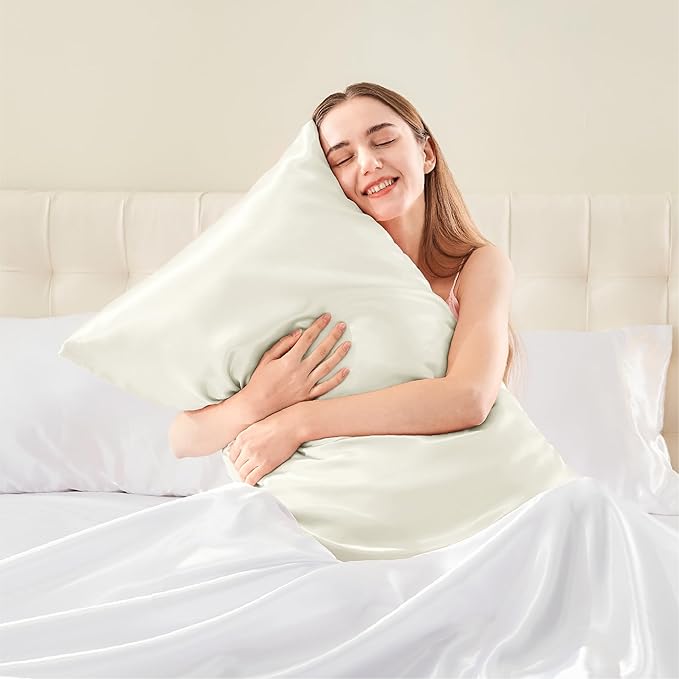 BEDELITE Satin Body Pillow Cover, Super Soft and Cooling Body Pillow Pillowcase for Hair and Skin, Breathable Silky Full Long Pillowcase Cover(20"x54", Ivory)