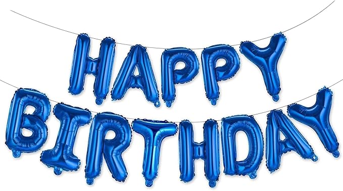 Happy Birthday Balloons Banner Blue 16 Inch Mylar Foil Letters by WESTGO