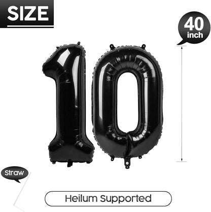 10 Balloon - Black Birthday Number Balloons, 40 Inch Decorations Men Women | - Image 5