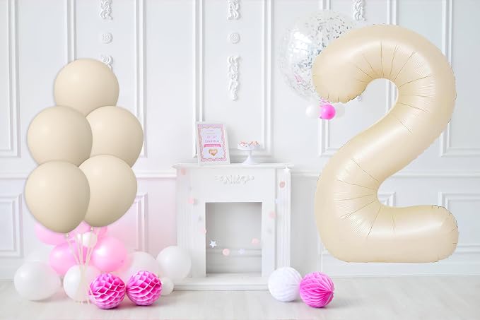 40 Inch Beige Large Number 2 Foil Balloon Set | - Image 4