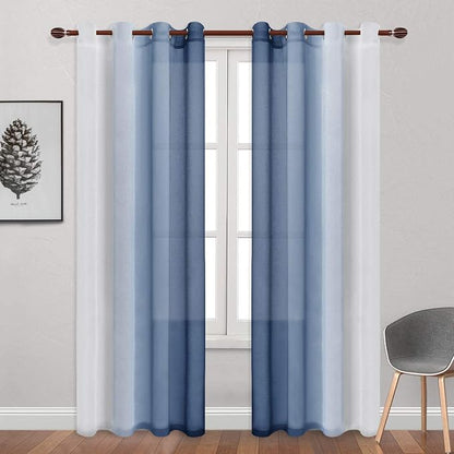 DWCN Blue Faux Linen Ombre Sheer Curtains - Image 2