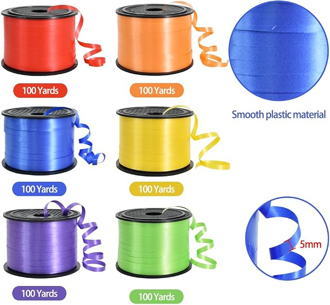 TONIFUL Rainbow Curling Ribbon-6 Assorted Colors Balloon Curling Ribbons - Image 2