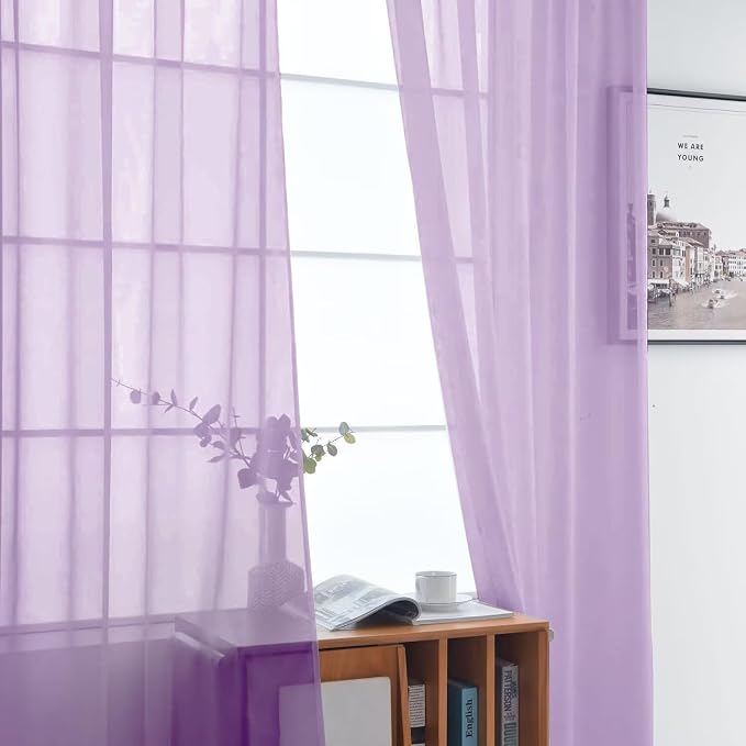 SpaceDresser Lavender Sheer Curtains 4 Panels Rod Pocket Semi-Sheer Curtain 54 - Image 4