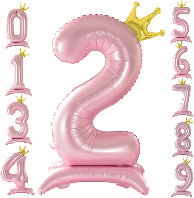 42 Inch Crown Pink Number Balloon, Number 2 Balloon by Eoopoon