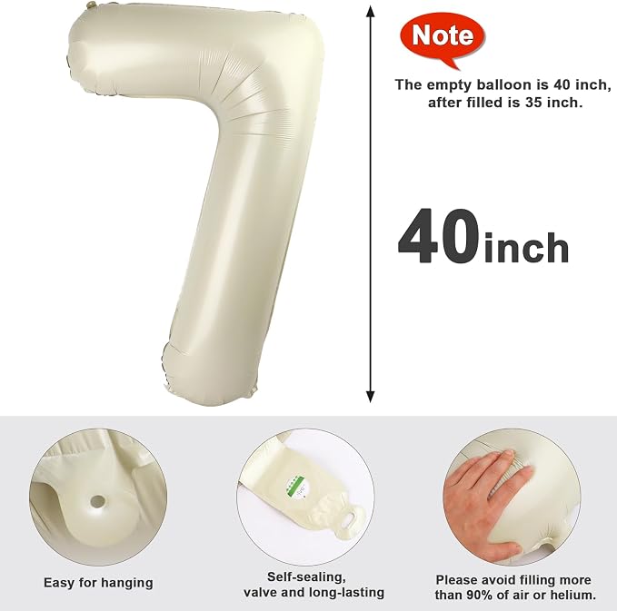 7 Balloon Numbers Birthday Decorations, 40In Cream Balloons - Image 5
