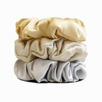 Suncdelv Silk,100% Silk Scrunchies for Hair,22 Momme Hair Ties for Anti-Crease & Breakage,Natural Women Hair Accessories，Fashion Hairbands 3PCS（Grey, gold, khaki））)