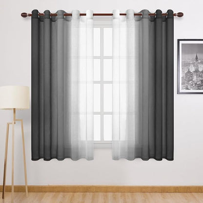 DWCN Black Ombre Faux Linen Sheer Curtains by DWCN