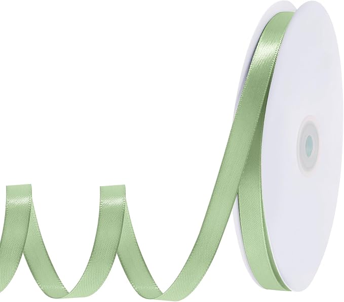 woric 120 Yards Sage Green Ribbon 3/8 Inch Light Green Thin Satin Ribbon by woric