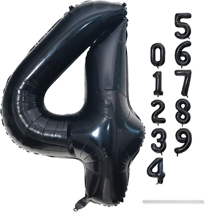 Black Number Balloons, 40inch Large Number 4 Foil Mylar Helium Balloons - Image 9