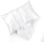 White Satin Pillowcase Standard Set of 2 with Envelope Closure，White Silk Pillowcase for Hair and Skin (20x26)