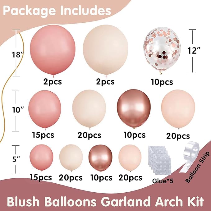 Blush Pink Balloon Garland Arch Kit, Rose Gold Sand White Confetti | Retro Pink - Image 2