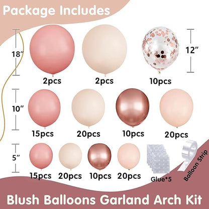 Blush Pink Balloon Garland Arch Kit, Rose Gold Sand White Confetti | Retro Pink - Image 2