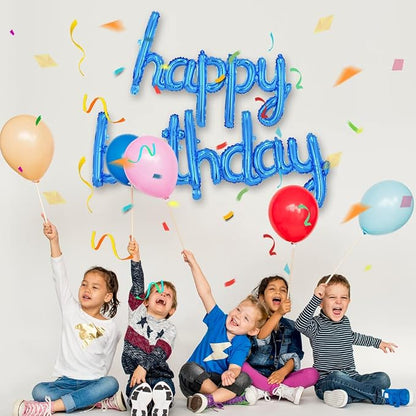 TONIFUL 16 Inch Cursive Blue Happy Birthday Balloons Banner Decorations | - Image 5