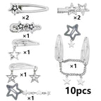 10PCS Star Hair Clips Silver Hair Clips Metal Star Barrettes 8 Shapes Pentagram Hair Snap Clips Punk Kawaii 2000s Hair Accessories for Women