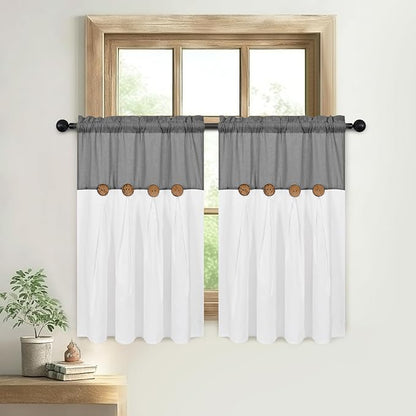 Boho Kitchen Curtains 36 Inch Length, Farmhouse Cotton Linen Tier Curtains - Image 8