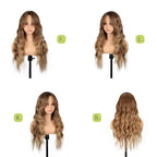 Long Wavy Honey Blonde Wig with Curtain Bangs for Women 26 Inch Brown Ombre Dark Blonde Wig Natural Looking Synthetic Heat Resistant Fiber Wig for Daily Party Halloween Cosplay Use