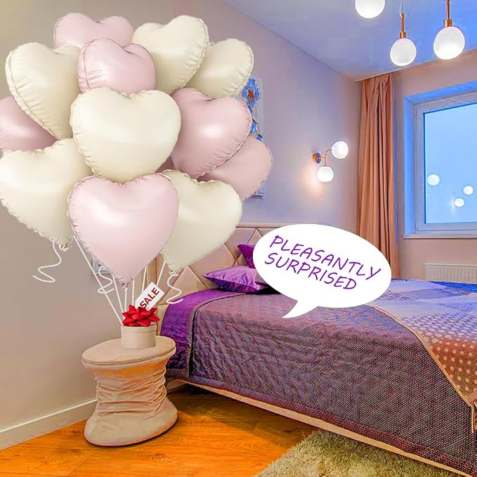 Baby Pink & Baby White Heart Balloons，18 Inch Foil Love Heart Shaped Balloons - Image 3