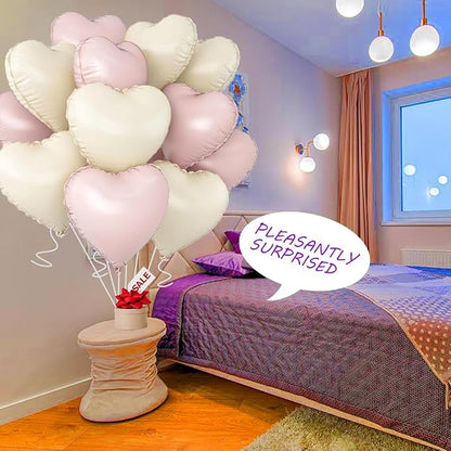 Baby Pink & Baby White Heart Balloons，18 Inch Foil Love Heart Shaped Balloons - Image 3