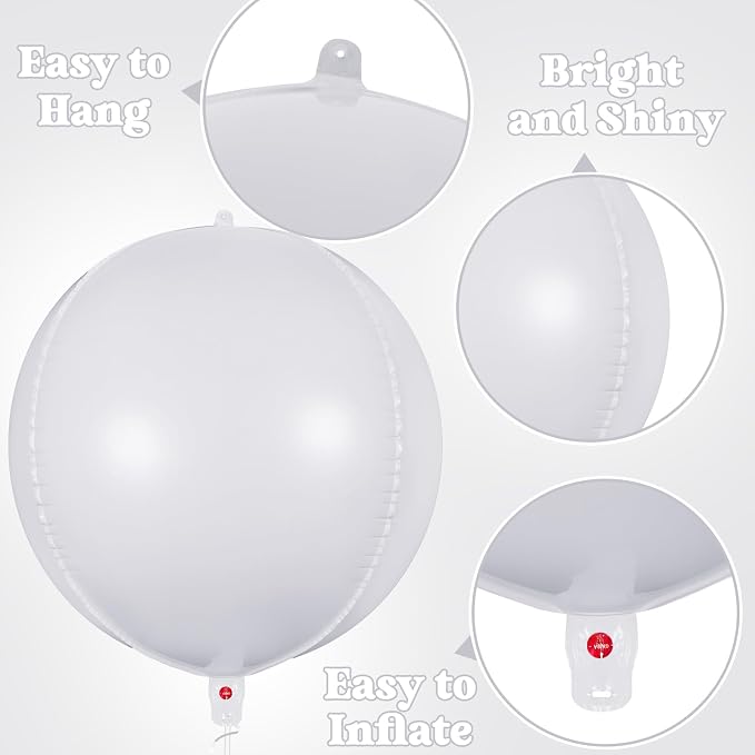 Metallic White Balloons, 22 Inch Large Sphere Round Balloons - Image 5