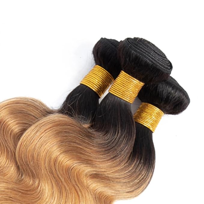 28 30 32 Inch Ombre Human Hair Bundles Blonde Body Wave Bundles Niegmeag Virgin Soft and Silky Remy Hair Extensions Double Weft 2 Tone Black and Honey Blonde Bundle