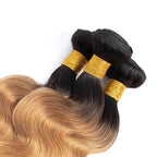 28 30 32 Inch Honey Blonde Bundles Human Hair Ombre Body Wave Bundle Brazilian Virgin Remy Hair Extensions Double Weft 2 Tone Black and Blonde Body Wave Bundle Hair Weave 150g