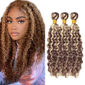Highlight Bundles Human Hair P4/613 Deep Wave Bundle 22 24 26 Inch Niegmeag Brazilian Virgin Remy Hair Extensions Double Weft 2 Tone Brown and Blonde Bundles 300g