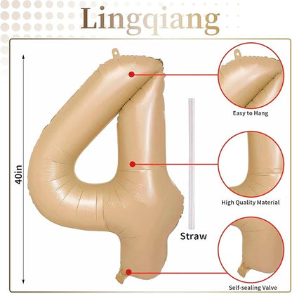 Nude Balloon Number 4, 40 Inch Large Self Inflating Brown Foil Number Balloons - Image 2
