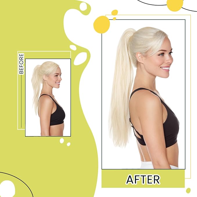 RUNATURE Blonde Ponytail Extension Human Hair, Real Hair Ponytail Extension, Human Hair Ponytail Wrap Around, Straight Remy Hair, Natural Looking For Daily Wearing, 18 Inch 80g #800 Platinum Blonde