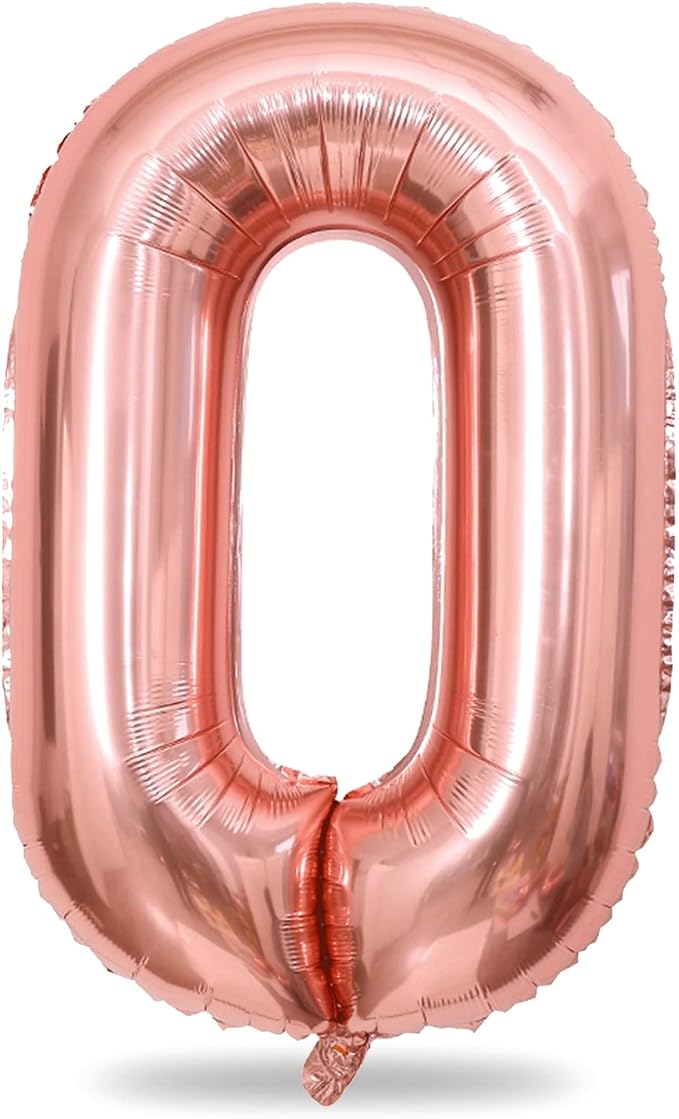 40" Rose Gold Number 0 Balloon for Girls, Large Self Inflating Helium Foil by Lingqiang