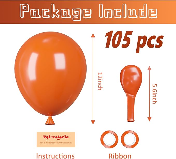 Voircoloria 105pcs Orange Party Latex Balloons, 12inch | - Image 2