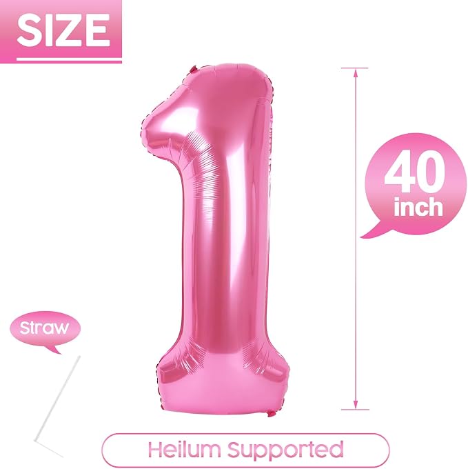 1 Balloon - Pink Birthday Number Balloons, 40 Inch Decorations Men Women | Pink - Image 5