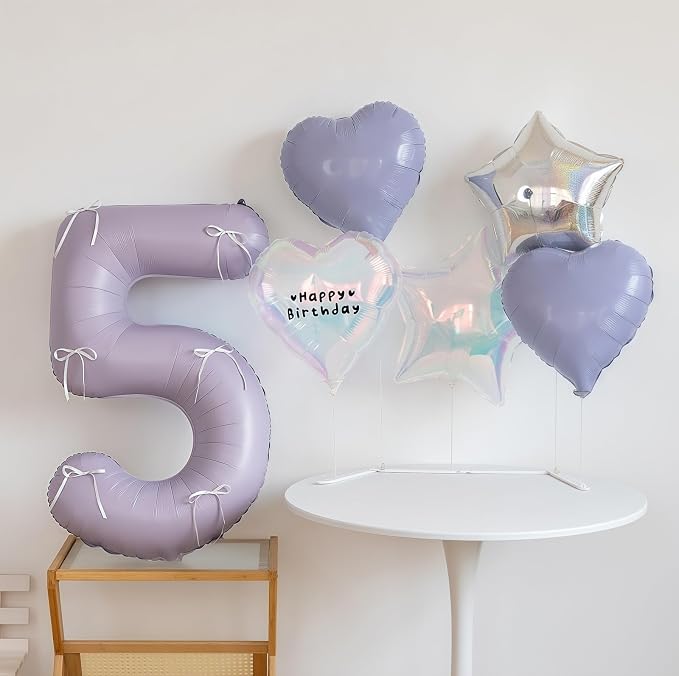 Pastel Purple 5 Number Balloons, 40 Inch Light Purple 5 Balloons Large Helium - Image 3