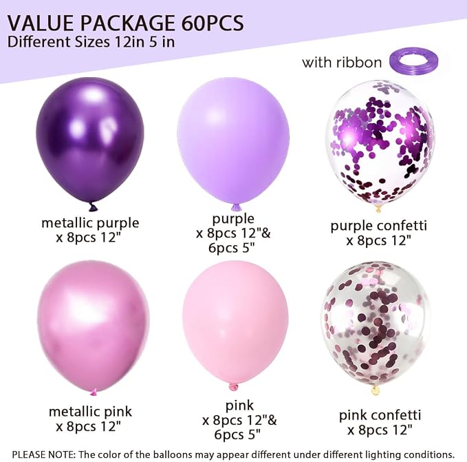 Pink and Purple Balloons Different Size 12 5 inch - Image 2