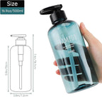 Shampoo Bottles with 2 Extra Pumps, Segbeauty 3pcs 16.9oz Bathroom Shampoo and Conditioner Dispenser with Funnel, 500ml Empty Plastic Refillable Shampoo Bottles for Shower, Large Pump Bottles Blue