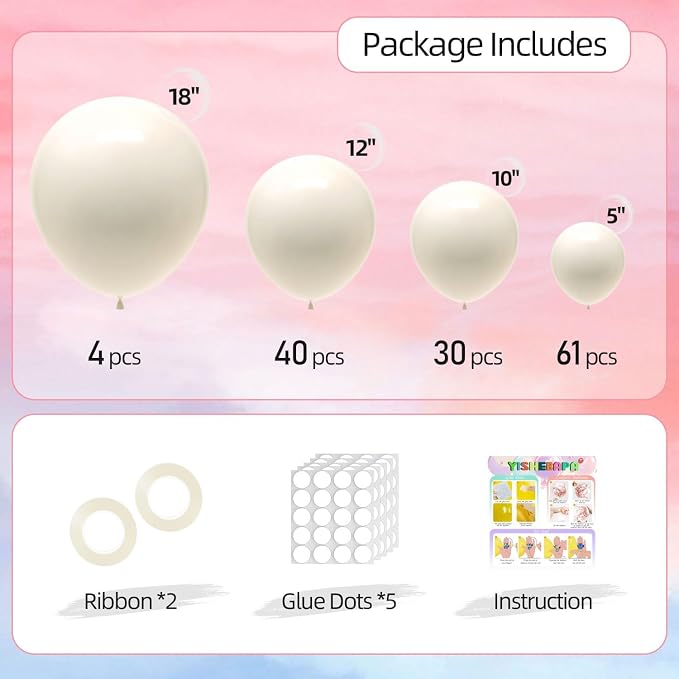 135pcs Ivory Balloons Garland Kit Different Sizes Of 18 12 10 5 Inch Cream - Image 4