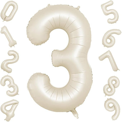 40 Inch Cream Number 3 Balloon, Digital 3 Cream White Giant 3 Foil Balloon by BIAPIAN