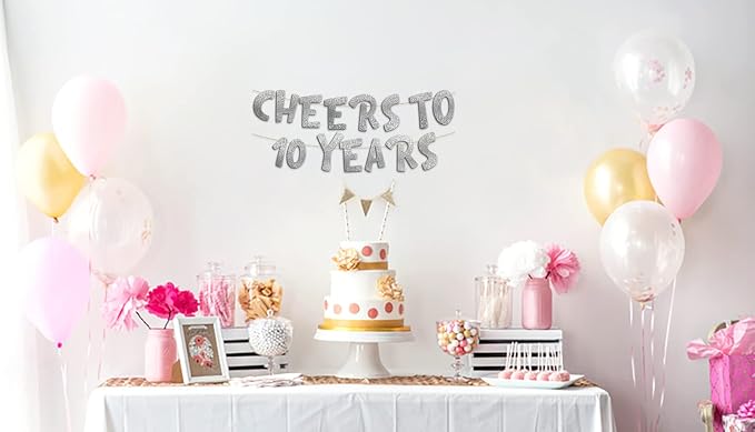 Pre-Strung Cheers to 10 Years Silver Glitter Banner - Image 2