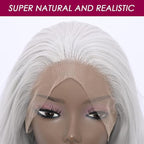 Long Silver Synthetic Lace Front Wig Heat Resistant Body Wave Lace Front Wavy Wigs Free Part Natural Hair Wig for Women 24 Inch Fashion Glueless (24 Inch)
