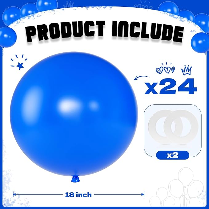 Dark Blue Balloons 18 Inch 24 Pack Matte Helium Latex Round Balloons - Image 2