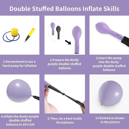 Dusty Purple Double Stuffed Balloons Different Size 115Pcs 5/10/12/18" Light - Image 4