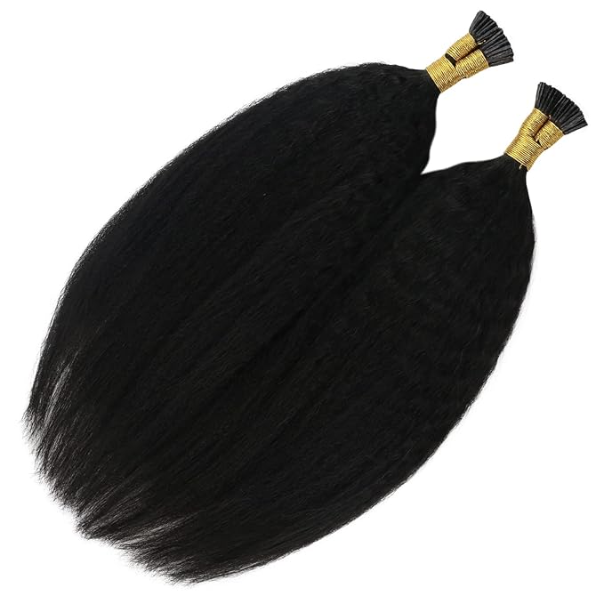 YoungSee I Tips Hair Extensions Kinky Straight 18 Inch Black I Tips Hair Extensions Real Human Hair Black Women 60s Kinky Itip Hair Extension Human Hair Yaki Pre Bonded Hair for Black Women 50g