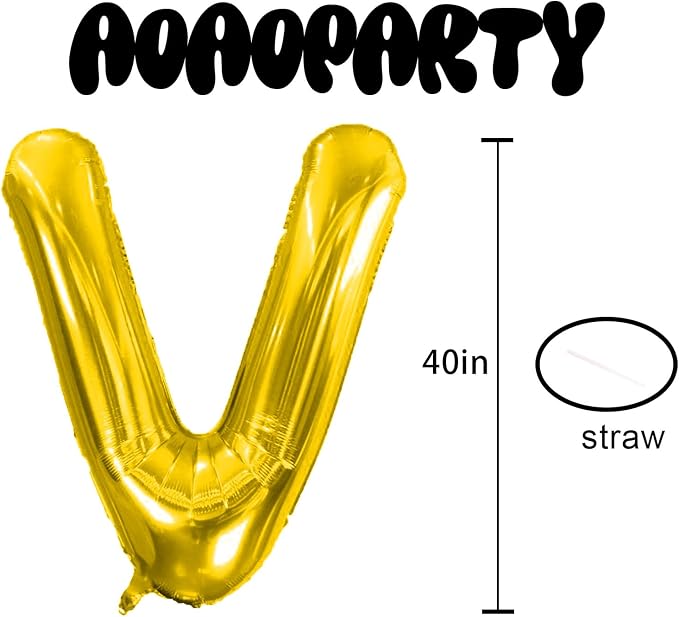 Letter Balloons Gold 40 Inch V Large Giant Big Foil Mylar Balloon | - Image 3
