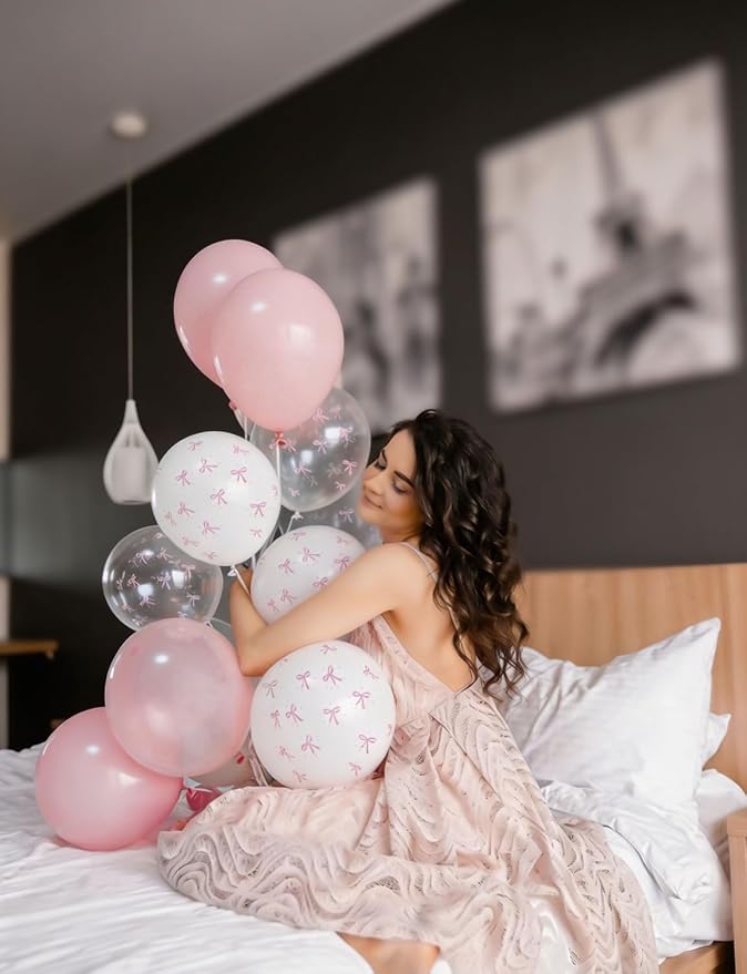 Pink Bow Balloons, Pastel Pink Balloons, Coquette Party Decorations - Image 2