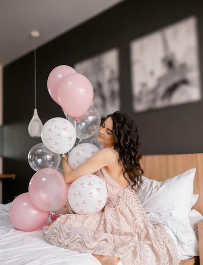 Pink Bow Balloons, Pastel Pink Balloons, Coquette Party Decorations - Image 2