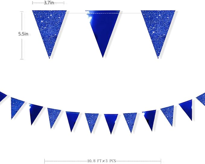 30 Ft Royal Blue Party Decorations Navy Blue Metallic Glitter Paper Triangle - Image 2