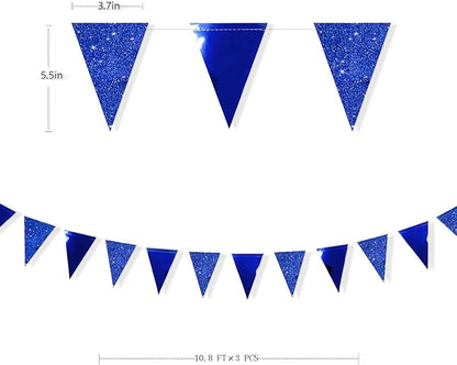 30 Ft Royal Blue Party Decorations Navy Blue Metallic Glitter Paper Triangle - Image 2