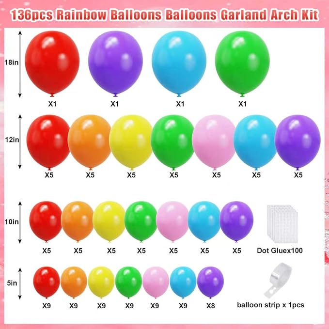 YMSZ Rainbow Colorful Balloons Arch Kit, Baby Shower, Anniversary Party - Image 2