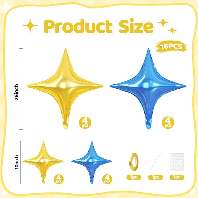 Blue Gold Star Balloons, 26 Inch and 10 Inch Gold Stars Shaped Balloon - Image 2